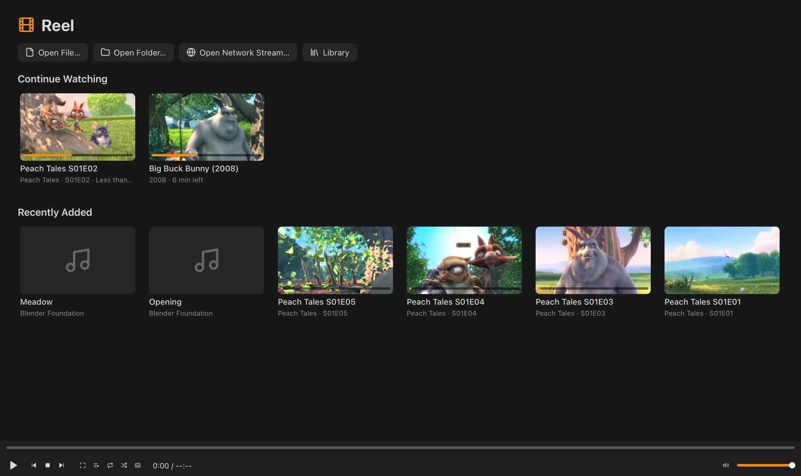 The home screen with Continue watching, Up next and Recently added rows